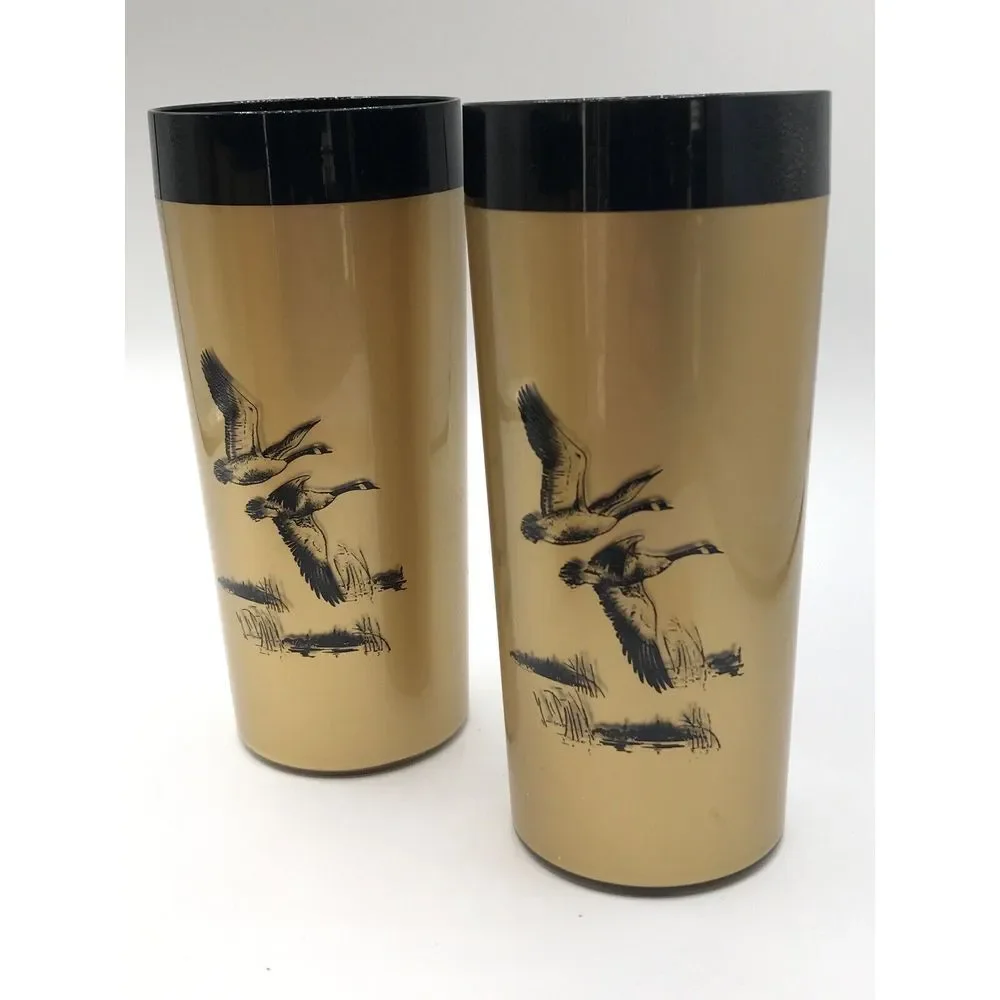 Gold Black Geese Deer Fish Design Plastic‎ Glass Tumbler NFC Insulated set of 2